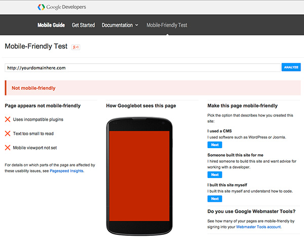 Google Mobile-friendly Test Web Site